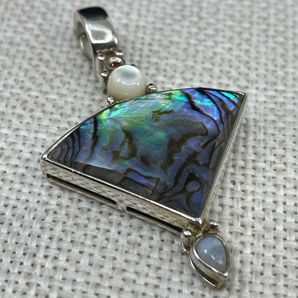 ✨ Abalone Shell & Gemstone Pendant – Sterling Silver Vintage Design - Picture 10 of 17